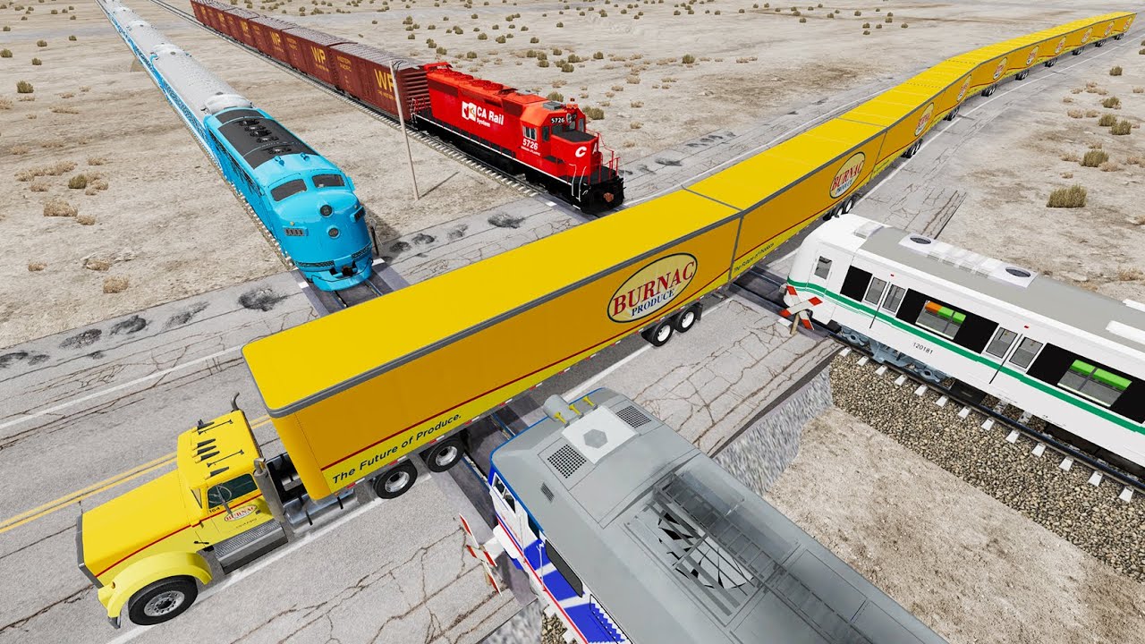 Long Giant Truck Accidents on Rail and Train is Coming #123 | BeamNG Drive
