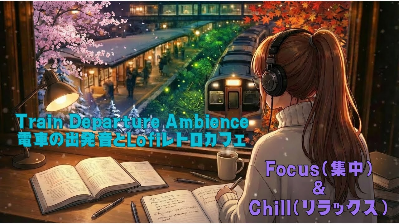 Train Departure Ambience - Lofi Chill レトロカフェ 作業BGM - Focus Music - Station Platform 電車の出発音とホームの雰囲気
