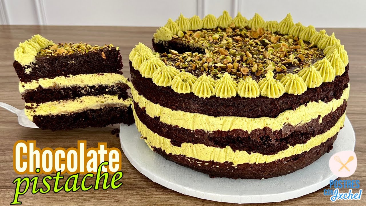 PASTEL DE CHOCOLATE CON CREMA DE MANTEQUILLA DE PISTACHE Y GANACHE | NAKED CAKE | POSTRES CON IXCHEL