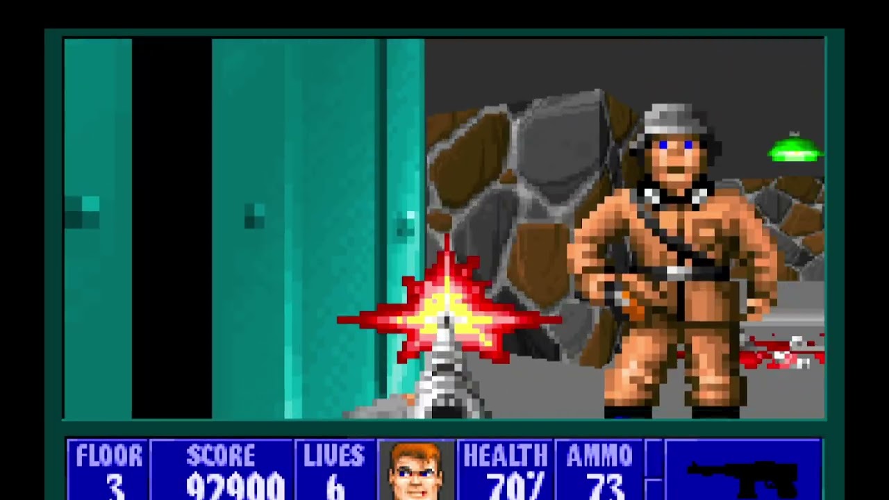 Wolf 3d, Spears of Destiny, nivel 3, pelo meio, pois tava  longo, e 