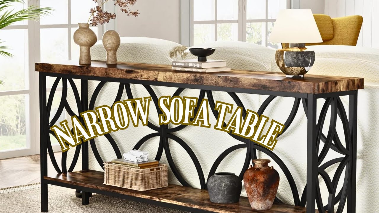 Long Sofa Table Behind Couch, Entry Console Table with Storage