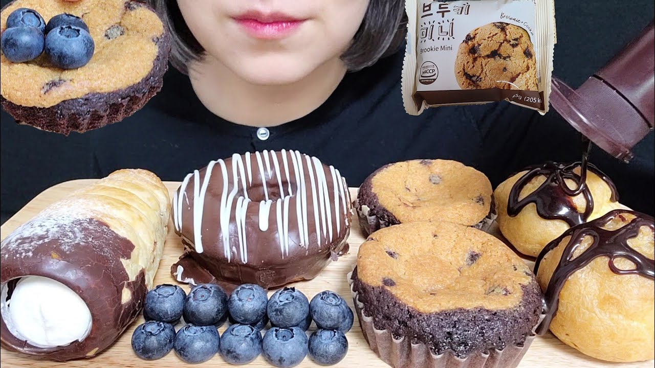 파리바게뜨, 다크초코링도넛, 소라파이, 슈, 블루베리, 브루키미니,  dessert mukbang