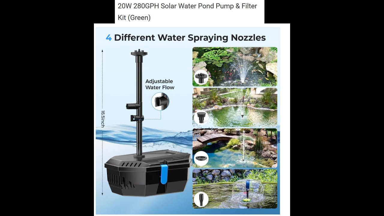 Poposoap 20w 280GPH Solar Water Pond Pump and Filter Review #ponds #pondfilter