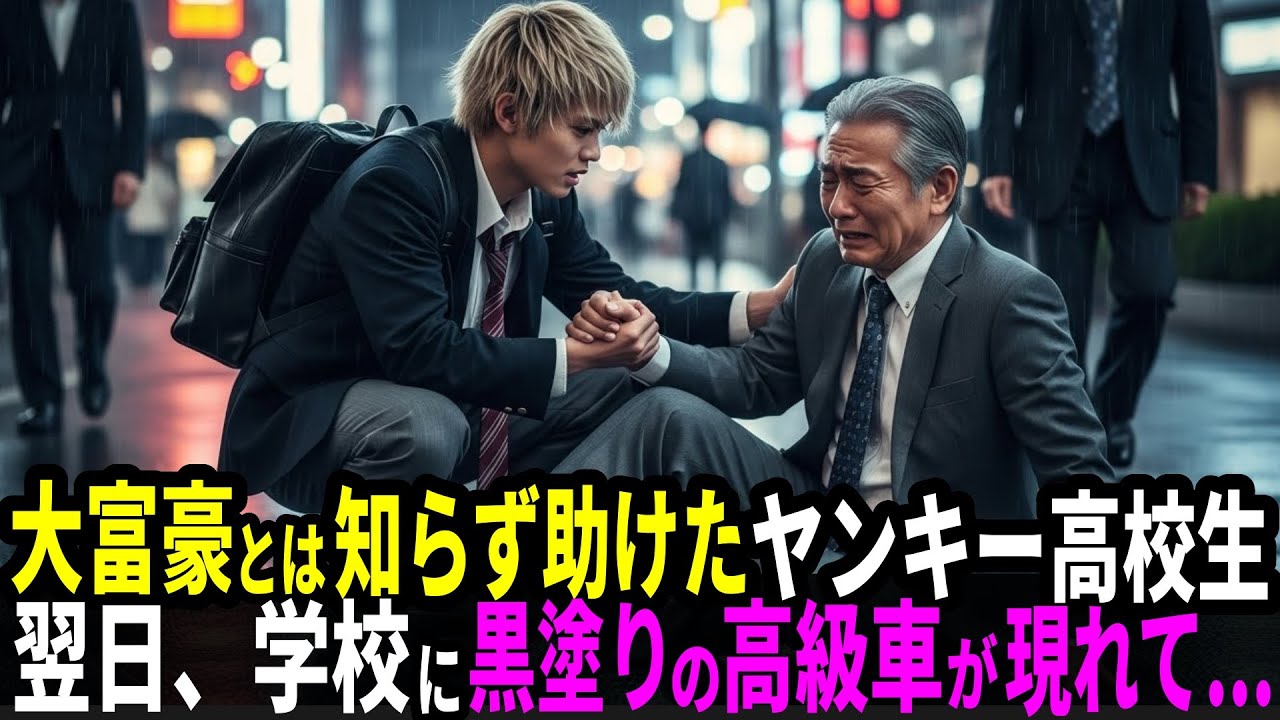 大富豪だとは知らずに助けた貧乏高校生。翌日、学校に黒塗りの高級車が現れて