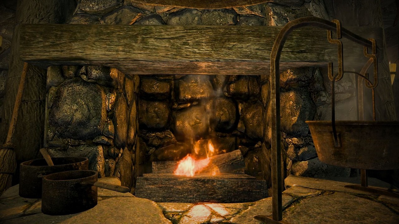 Skyrim – Cozy Medieval Fireplace | 1 Hour Crackling Fire Sounds (No Music)