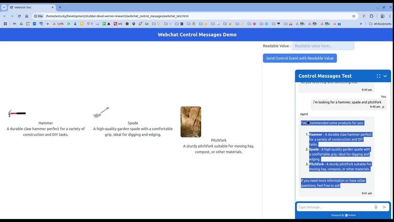 Webchat Control Messages - Stubber to Page