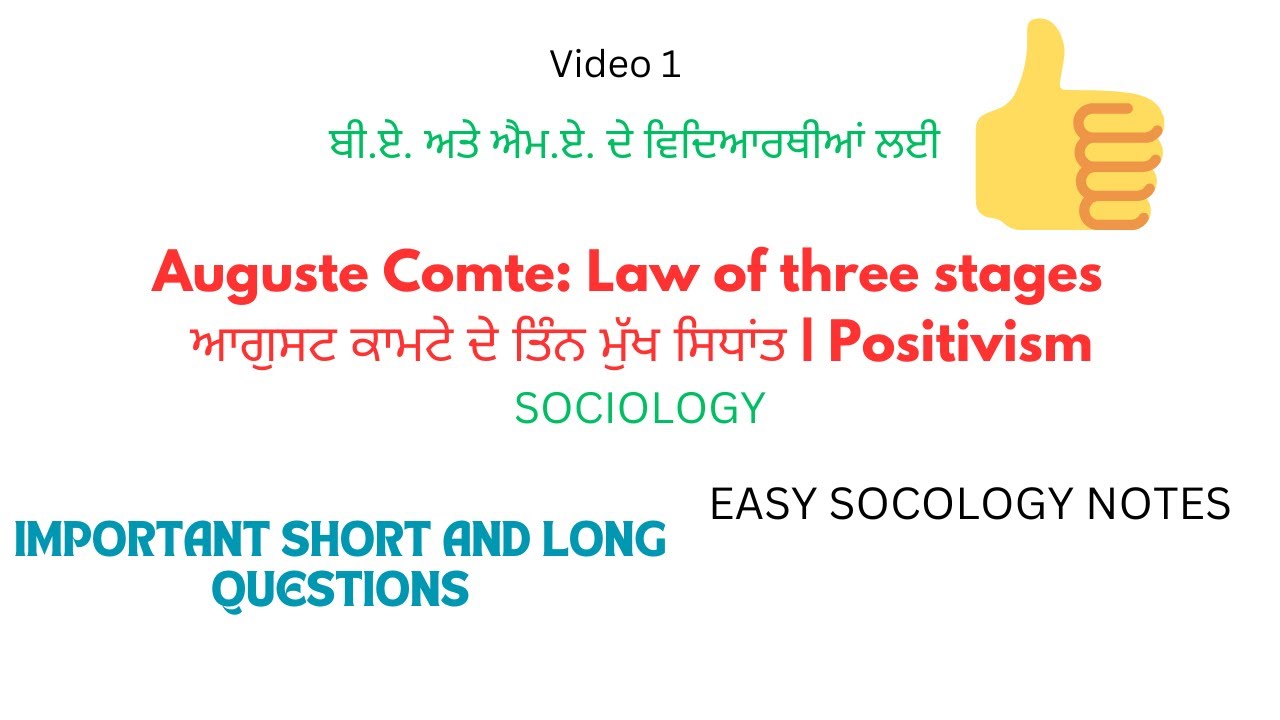 Auguste Comte: Law of three stages | ਆਗੁਸਟ ਕੌਂਟ ਦੇ ਤਿੰਨ ਮੁੱਖ ਸਿਧਾਂਤ | Positivism| Punjabi |