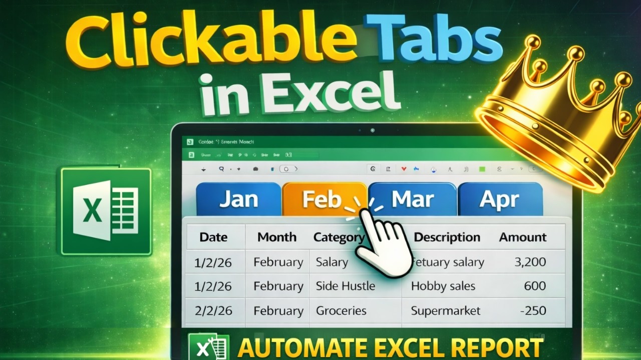 🔥 Automate Excel Reports FAST | Clickable Tabs Dashboard (No VBA Step by Step)