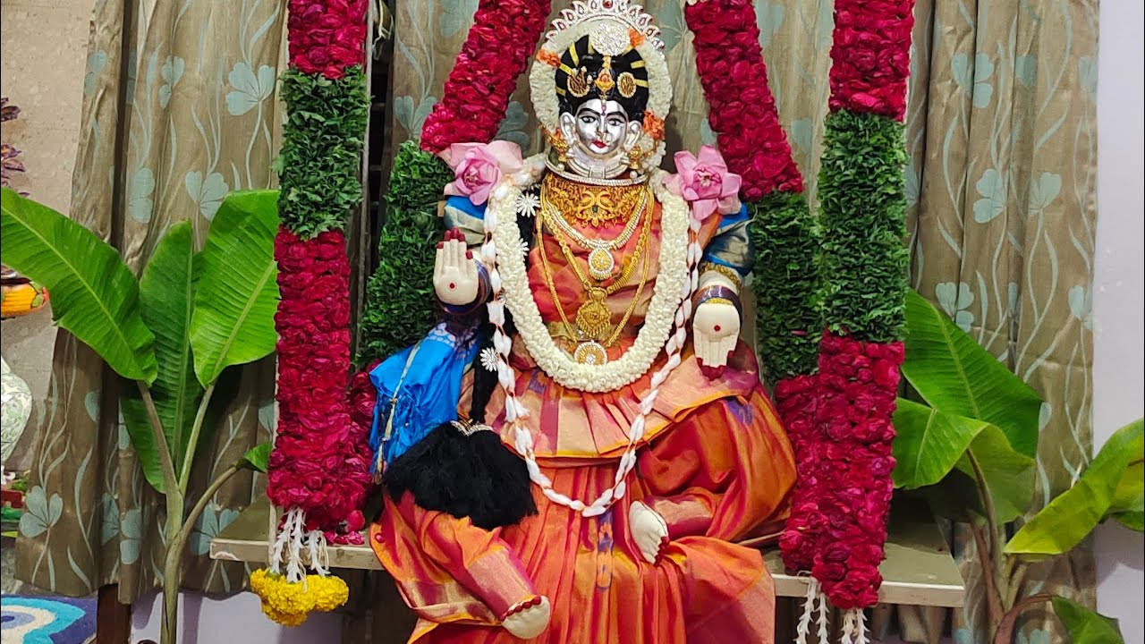 Lakshmi Devi Seated in a Swing/Unjal Sevai/Uyyala Seva For Varamahalakshmi Festival