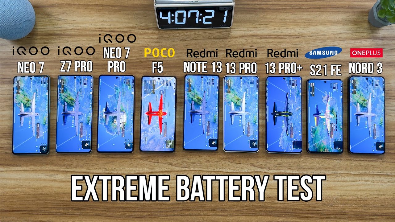 Redmi Note 13 Pro+ vs iQOO Neo 7 Pro vs Poco F5 vs S21 FE 5G / Nord 3 / Note 13 Pro Battery Test 🔥