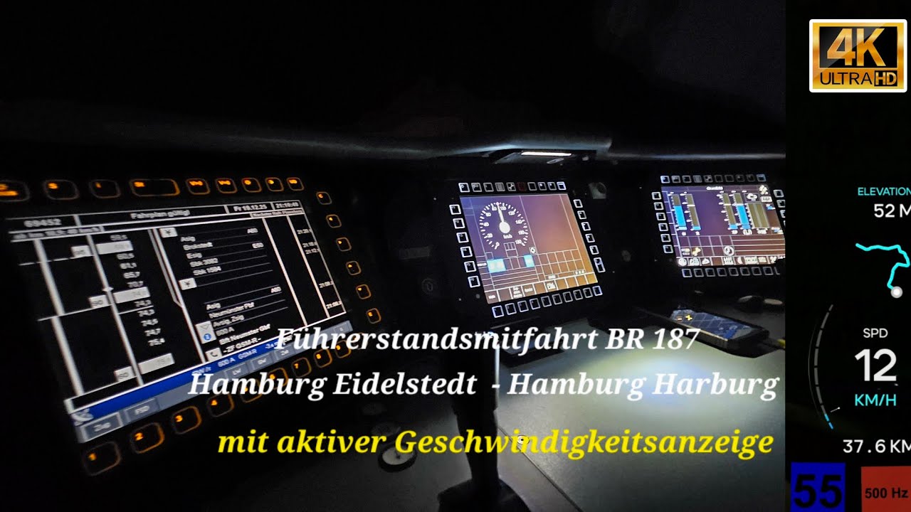 Führerstandsmitfahrt BR 187 nächtliches Hamburg,  Hamburg Eidelstedt via Lokstedt nach Harburg 