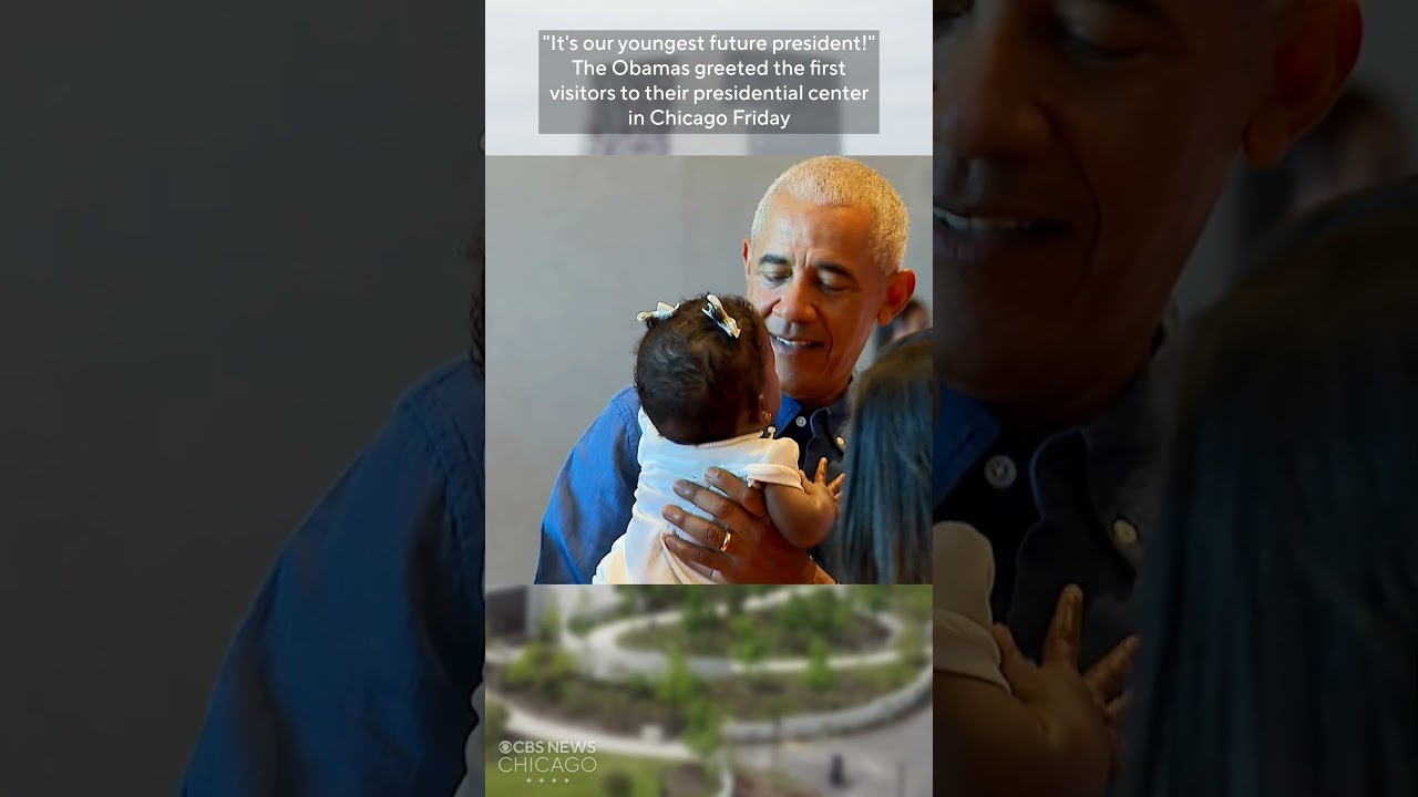 President Obama charmed by baby during at public opening of presidential center in Chicago