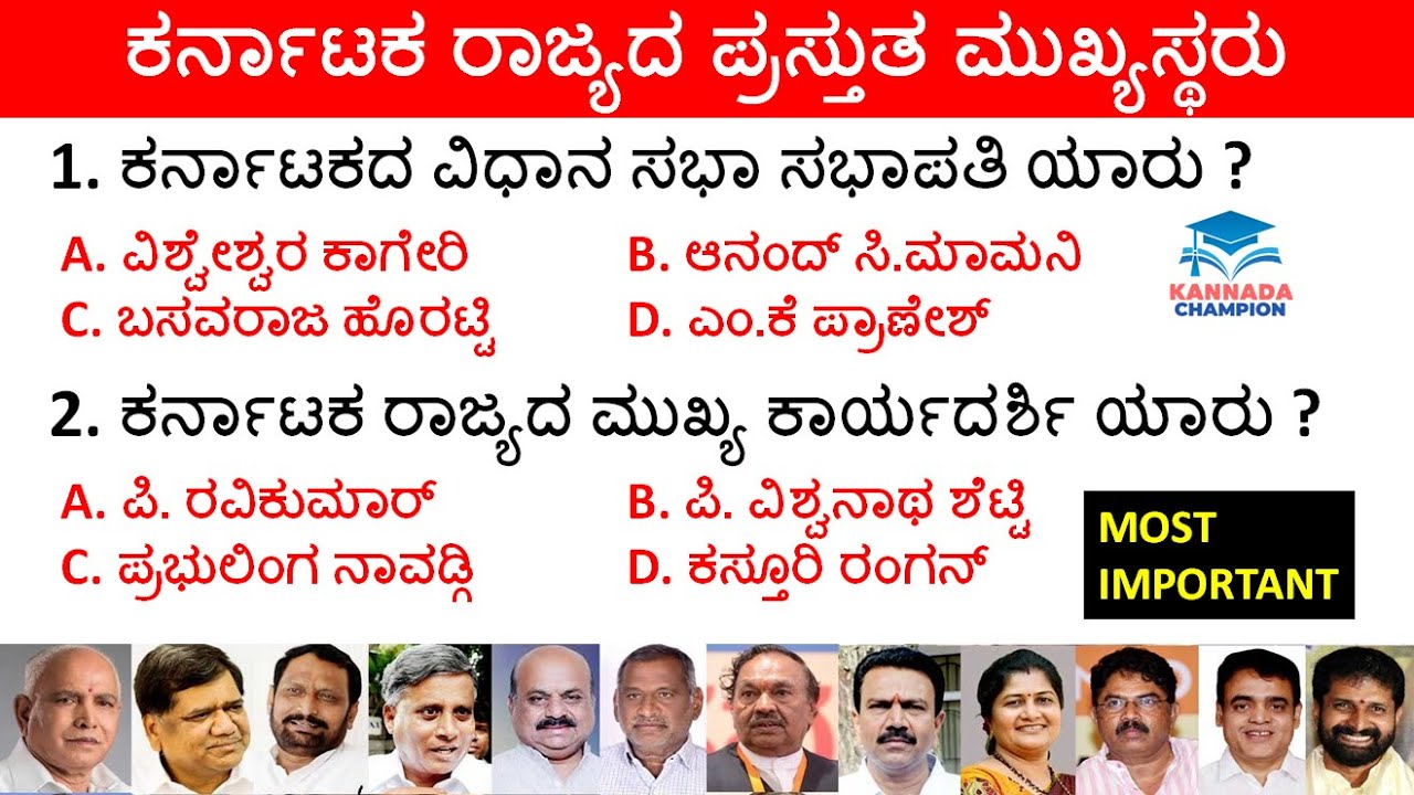 KARNATAKA STATE CHIEF GK 2021 | ಕರ್ನಾಟಕ ರಾಜ್ಯದ ಪ್ರಸ್ತುತ ಮುಖ್ಯಸ್ಥರು 2021 | FDA SDA EXAM 2021