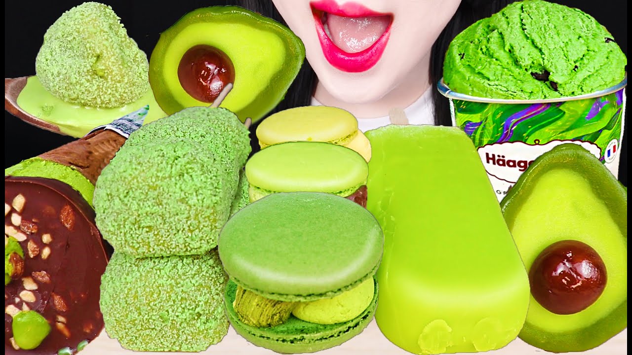 ASMR GREEN FOODS, ICE CREAM 그린 푸드 아이스크림 먹방 EATING SOUNDS