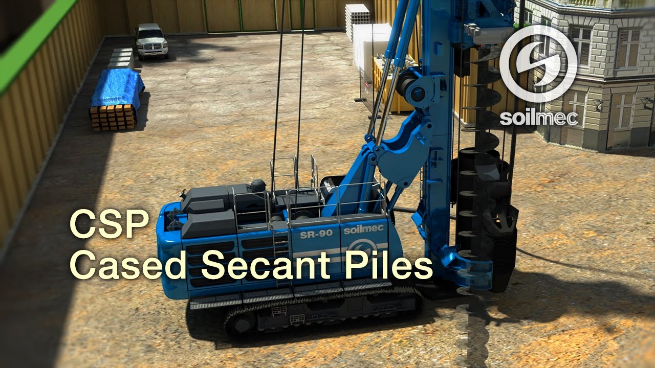 Cased Augered/Secant Piles technology animation Soilmec CAP/CSP [SR-90 machine]