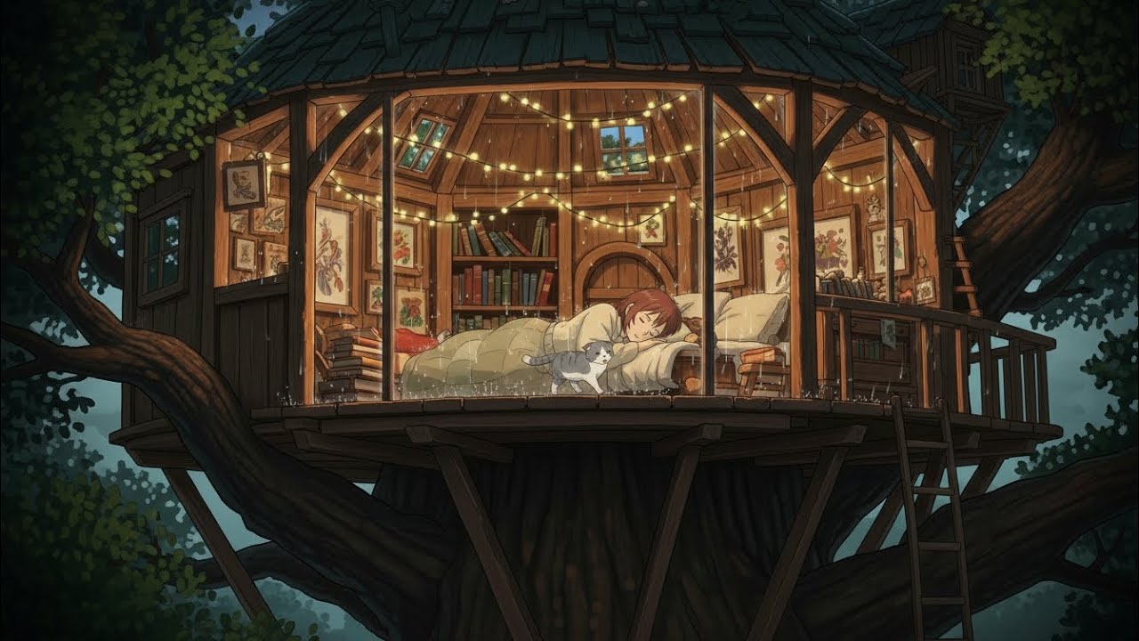 The Storm Outside | Warm Treehouse Living Alone ASMR Ghibli Style