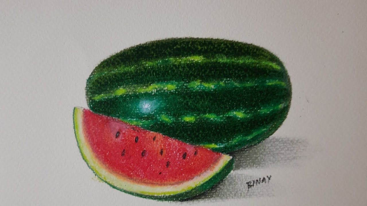 Watermelon Drawing | How to Draw and Color with Oil Pastels