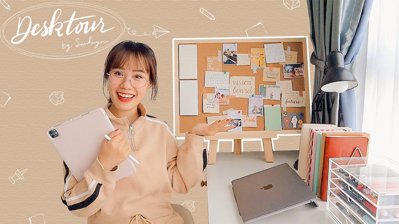 DESK TOUR 📚 Trang Trí Bàn Làm Việc Và 🎨 Thiết Kế Vision Board Cùng Sun