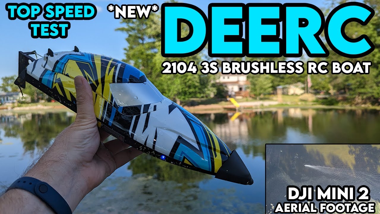 *NEW* DEERC 2104 Brushless 3s RC Boat Top Speed Test with DJI Mini 2 Aerial Footage