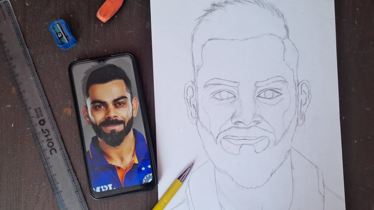 Virat Kholi Drawing ✨️ How to draw Virat Kholi, Outline Tutorial ❤️ #viratkholi#viralvideo