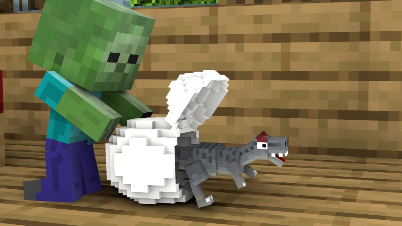 Малыш-зомби и малыши-динозавры — анимация Minecraft
