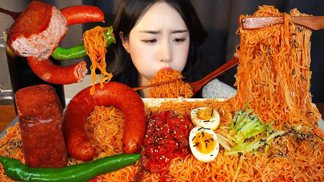🔥 Острая Лапша Жареный Спам Колбаса Рамен АСМР МукбангㅣSpicy Noodle Sausage Spam Mukbang