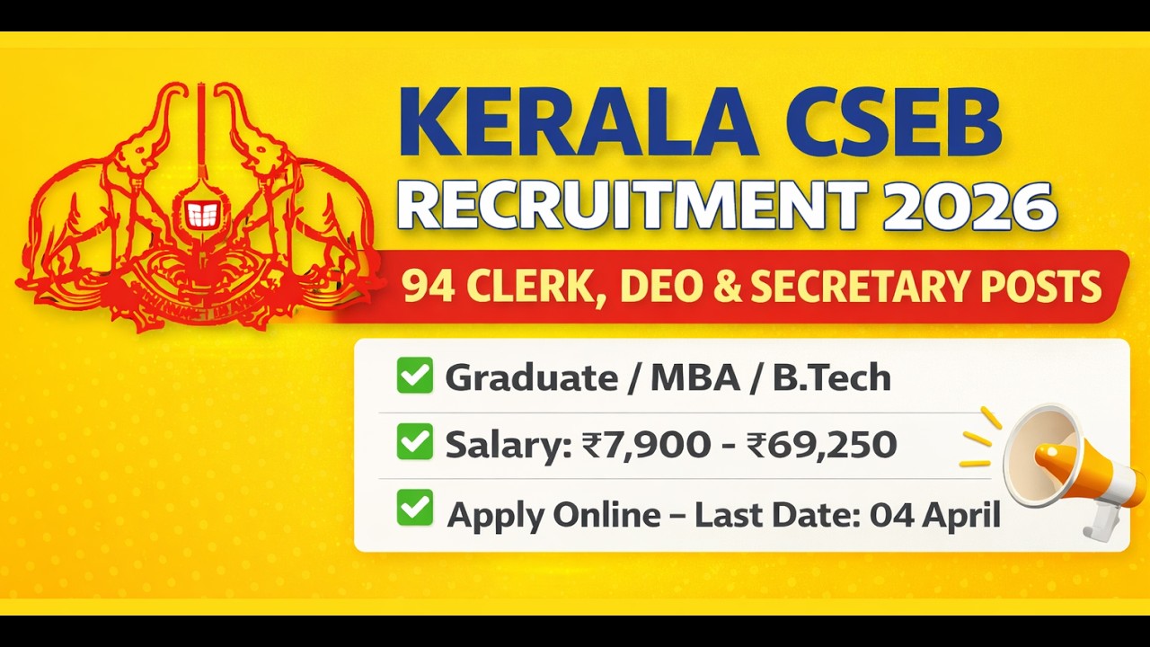 Kerala CSEB Recruitment 2026: Apply Online for 94 Clerk, DEO & Secretary Posts New Vacancy #cseb