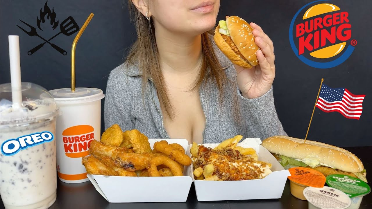 ASMR MUKBANG BURGER KING CRISPY CHICKEN, NUGGETS, SUPRISE LOADED FRIES, OREO SHAKE NO TALKING