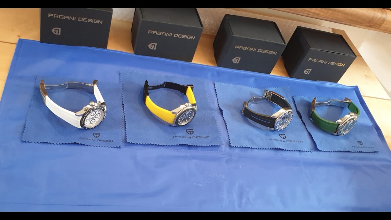 Rubber watch straps on my Pagani Design Daytona, Yachtmaster, Batman and Hulk homage watches.