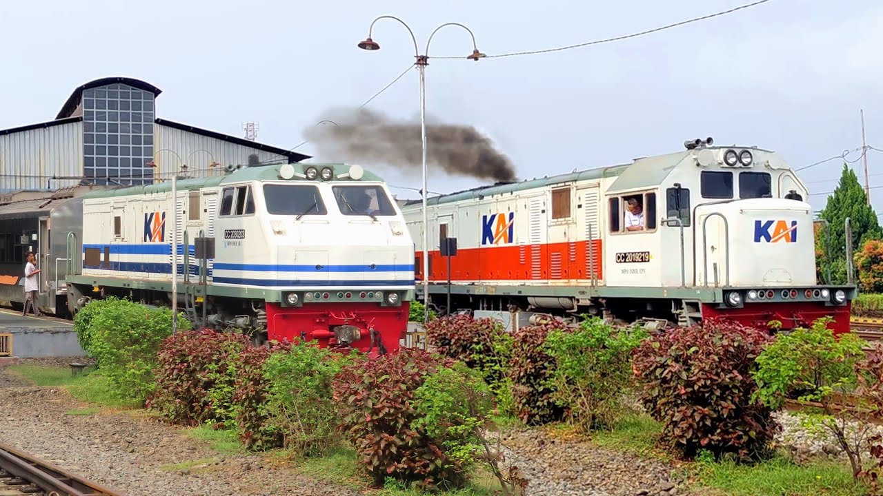 RAMAINYA KERETA API LOKOMOTIF DI STASIUN TERSIBUK PURWOKERTO ~ Ada Lokomotif CC 203 Livery Spesial !