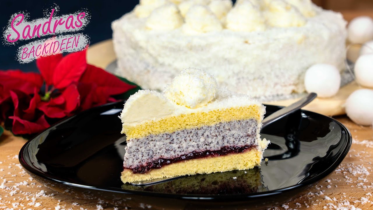 Schneeballtorte mit Kokos & Mohn | Weihnachtstorte | Winter Sahnetorte