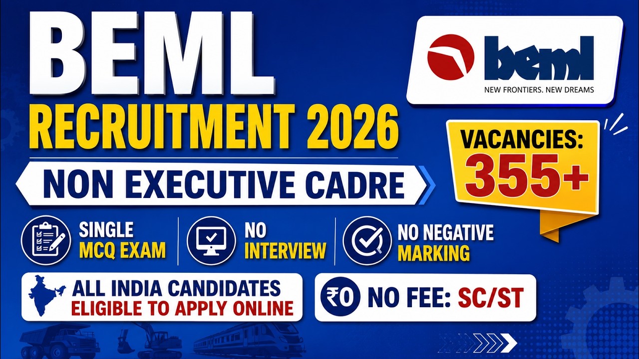 BEML Recruitment 2026 |🎯Non Executive Cadre | Govt of India | All India Freshers Apply Now