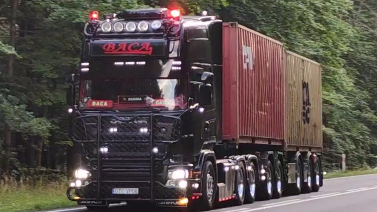 3 Zestawy z firmy baca w konwoju, Scania R500 V8 Open pipe letty, Scania Baranek, Scania Smerfetka.