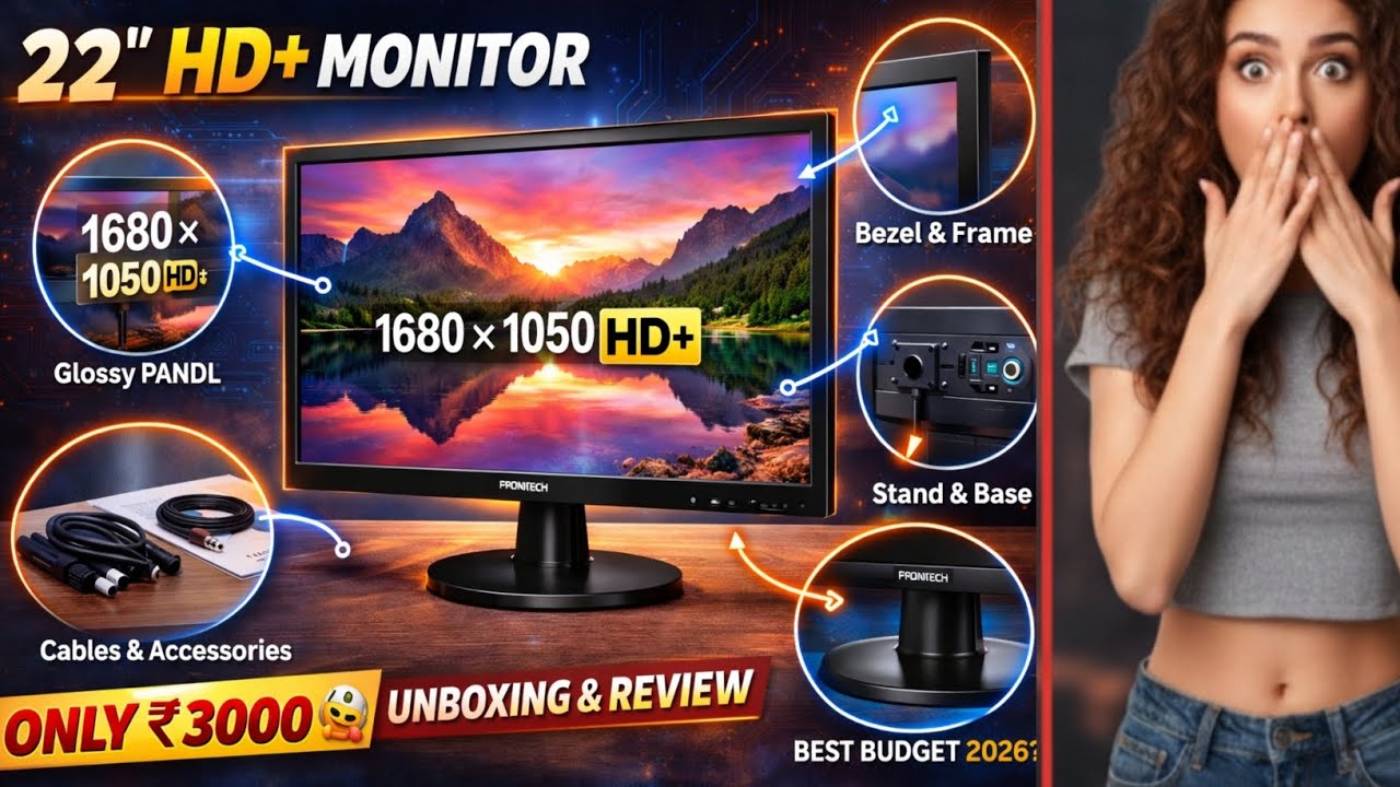 ₹3000 Me 22” HD+ Monitor 😱 | FRONTECH Monitor Unboxing & Honest Review#youtubevideo#shorts#monitor