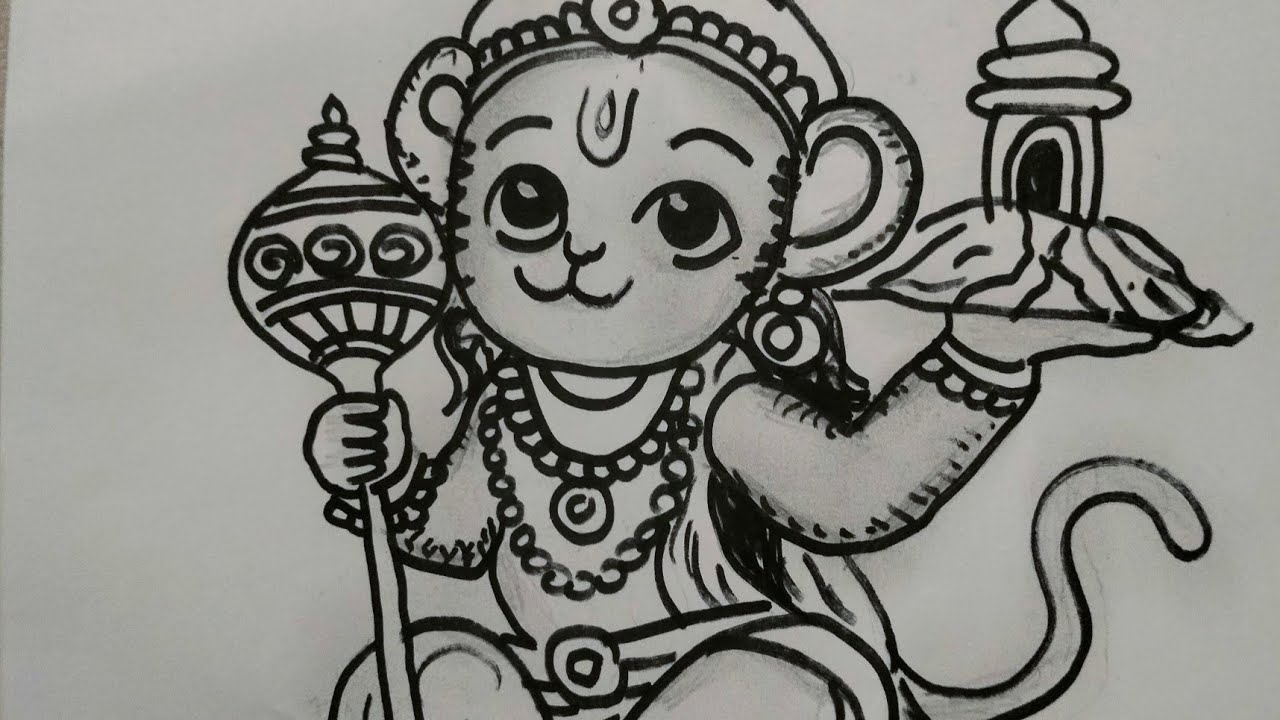 Cute Bal Hanuman Drawing | Lord Hanuman Sketch Art | Easy Hanuman Drawing