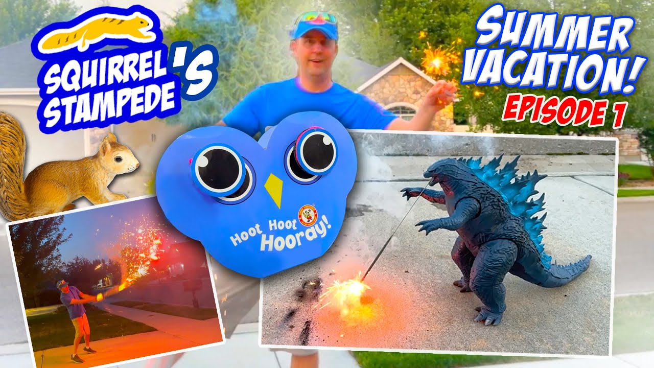 Squirrel Stampede's Summer Vacation Godzilla Fireworks T Rex Dig Kit & Ducks? Ep 1 of 4