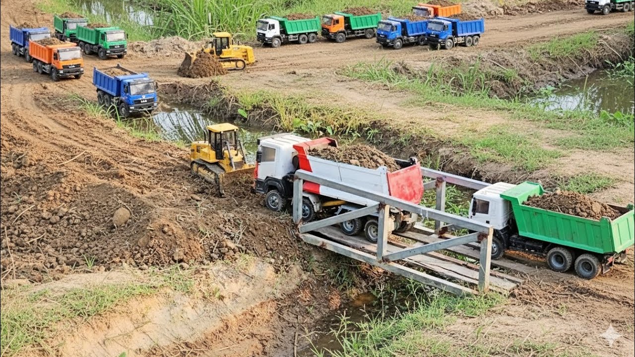(Ep13)​ Construction of a river crossing road with a truck Kamaz Hino Scaina Man Bull​Dozer D65px 