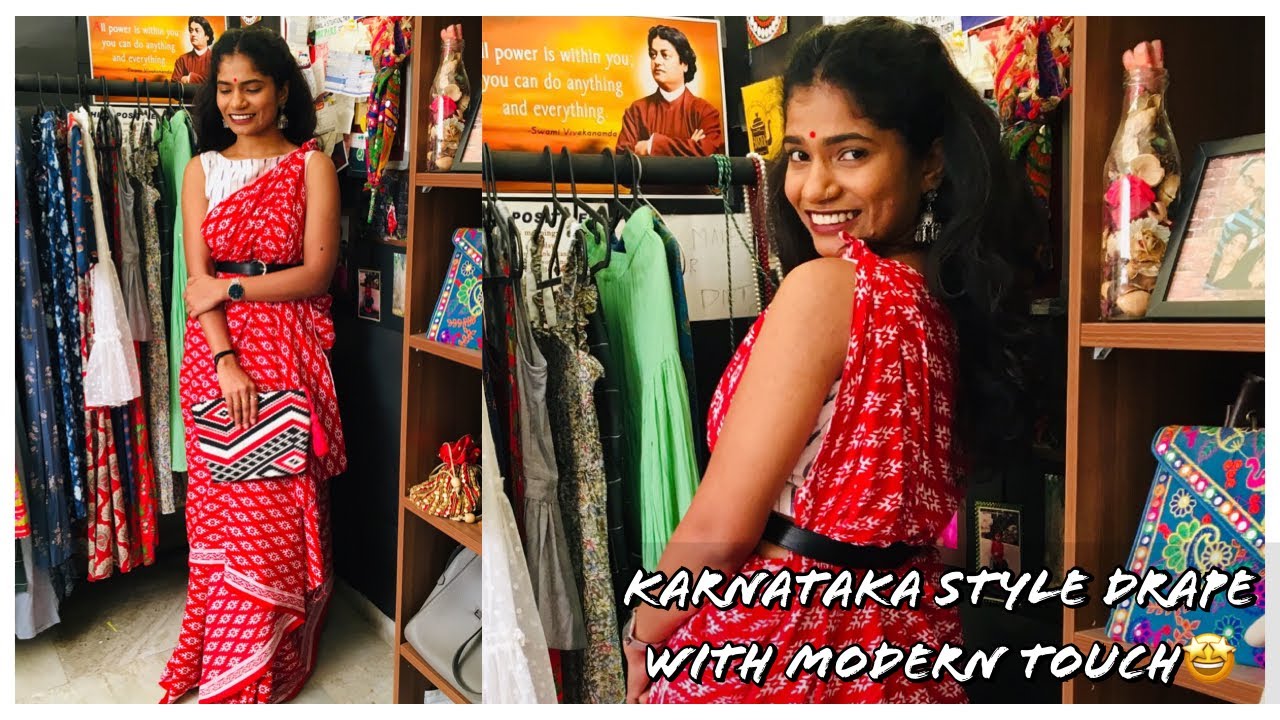 How to Drape Saree in Karnataka Style with a modern touch | Yakshagana Kase Parvathi Drape|nayalooks