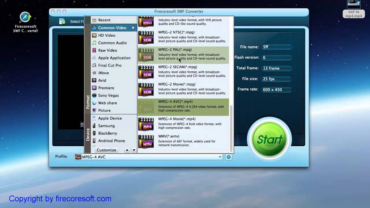 How to convert swf file to quicktime mov on mac