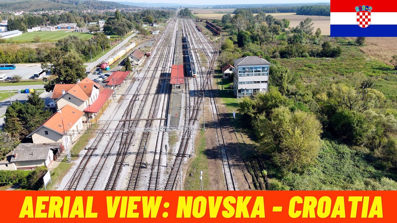 Aerial Views of Novska Train Station Exploring Croatia’s Railway Heritage in 4K