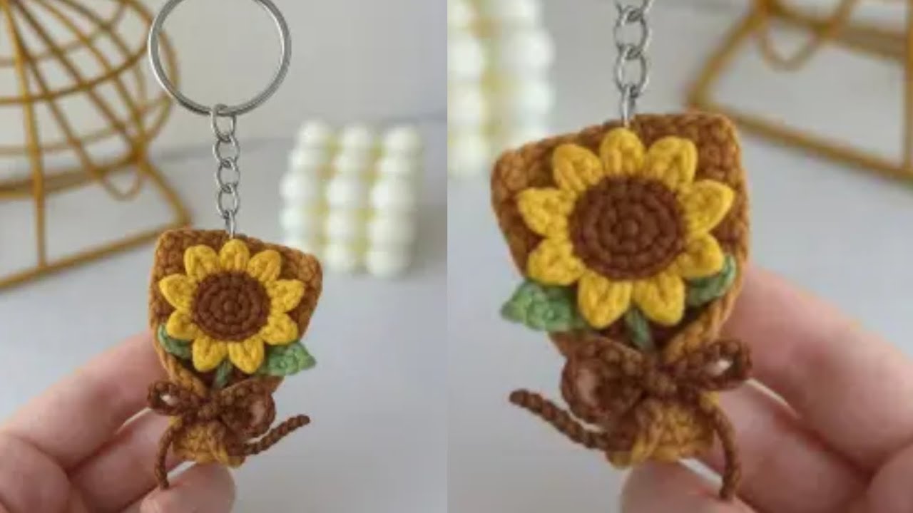How to Crochet Mini Sunflower Bouquet Keychain | Tutorial for beginners 
