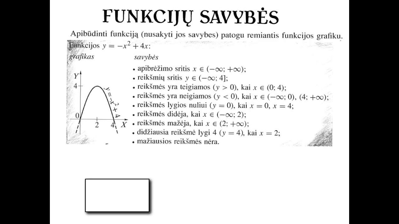 Funkcijų savybės. Kaip iš grafiko užrašyti funkcijos savybes.