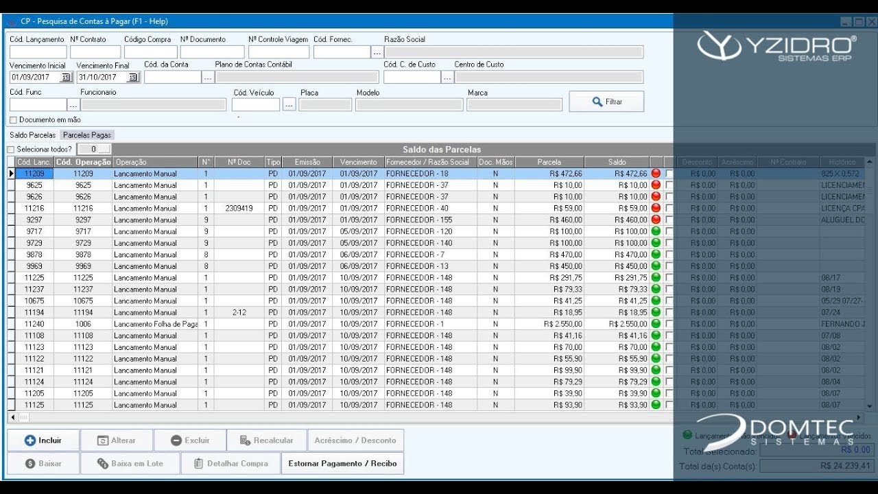 Sistema de Controle Financeiro (Contas a Pagar) - Software Yzidro ERP