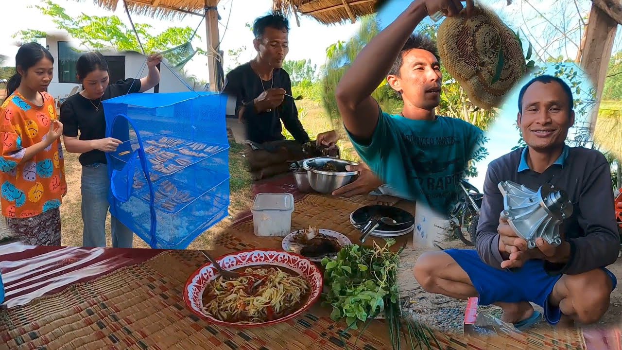ซ่อมรถอยู่โคกหนองนา กับเมนูอาหารเที่ยง ก้อยหอย ส้มตำ 03/03/69