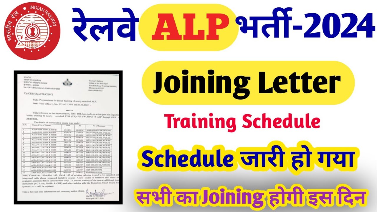 Railway ALP Training Schedule Out | RRB ALP Joining | ALP Joining Kab hogi | Railway ALP Joining 