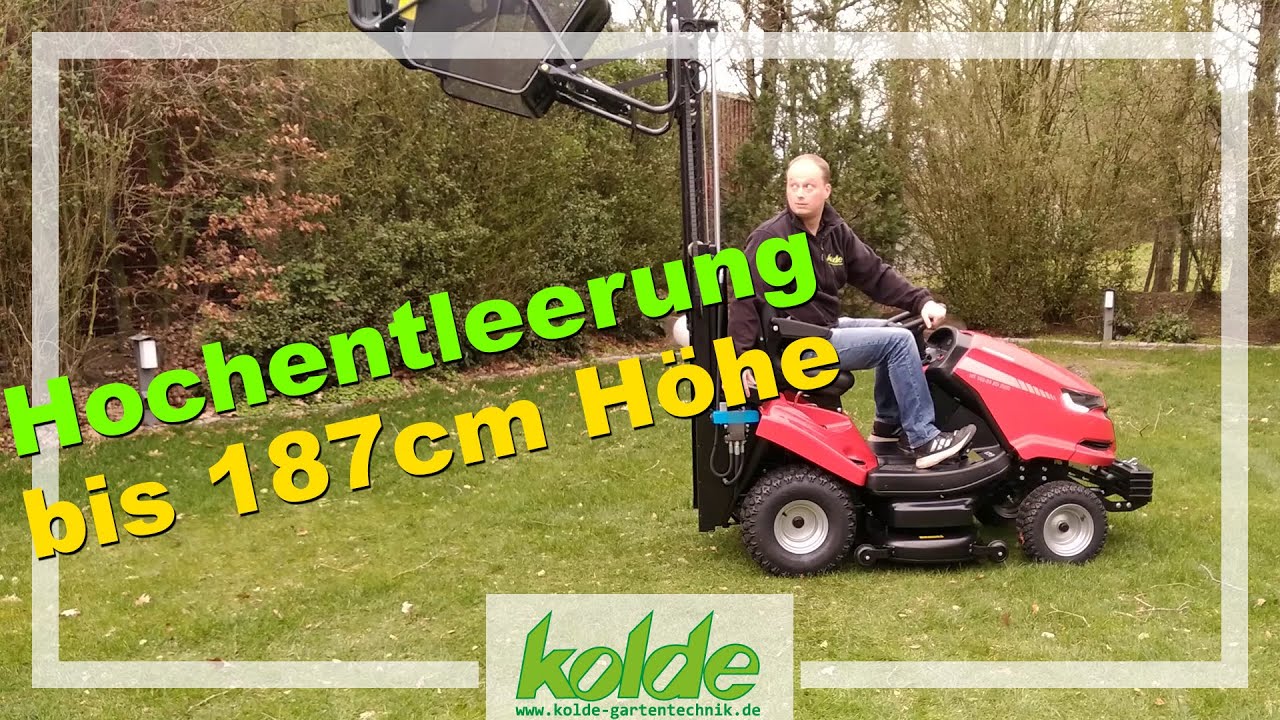 Aufsitzmäher mit Hochentleerung von Herkules - Rasen zum Entsorgen auf den Anhänger laden