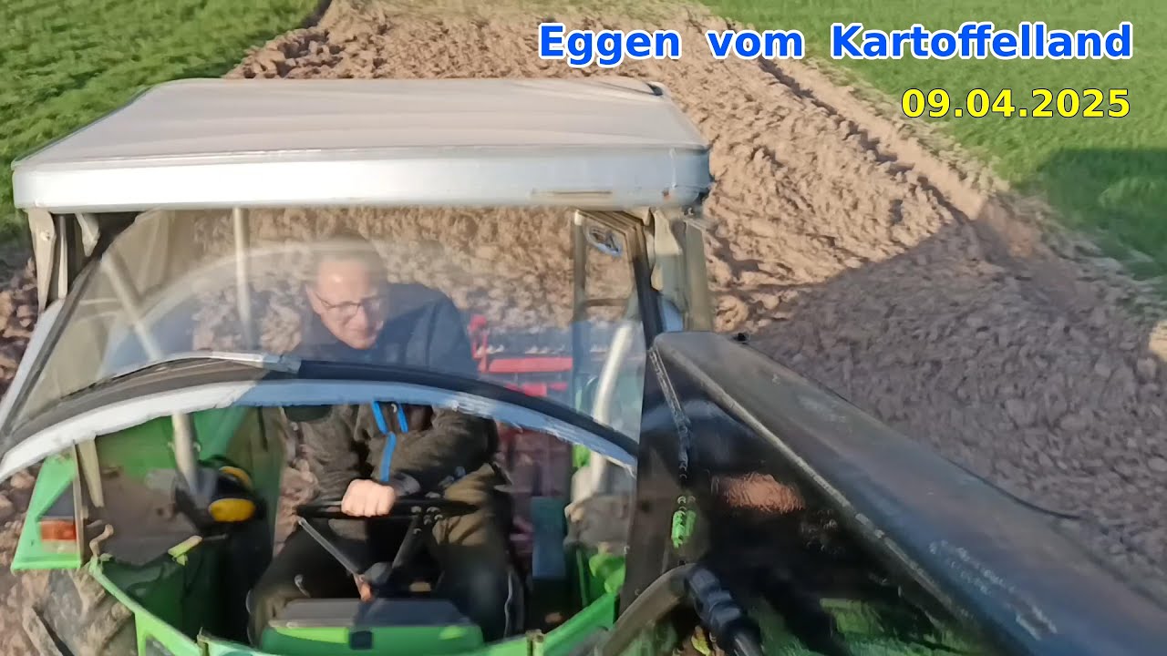 Kartoffelacker eggen, Deutz 5206, Federzinkenegge