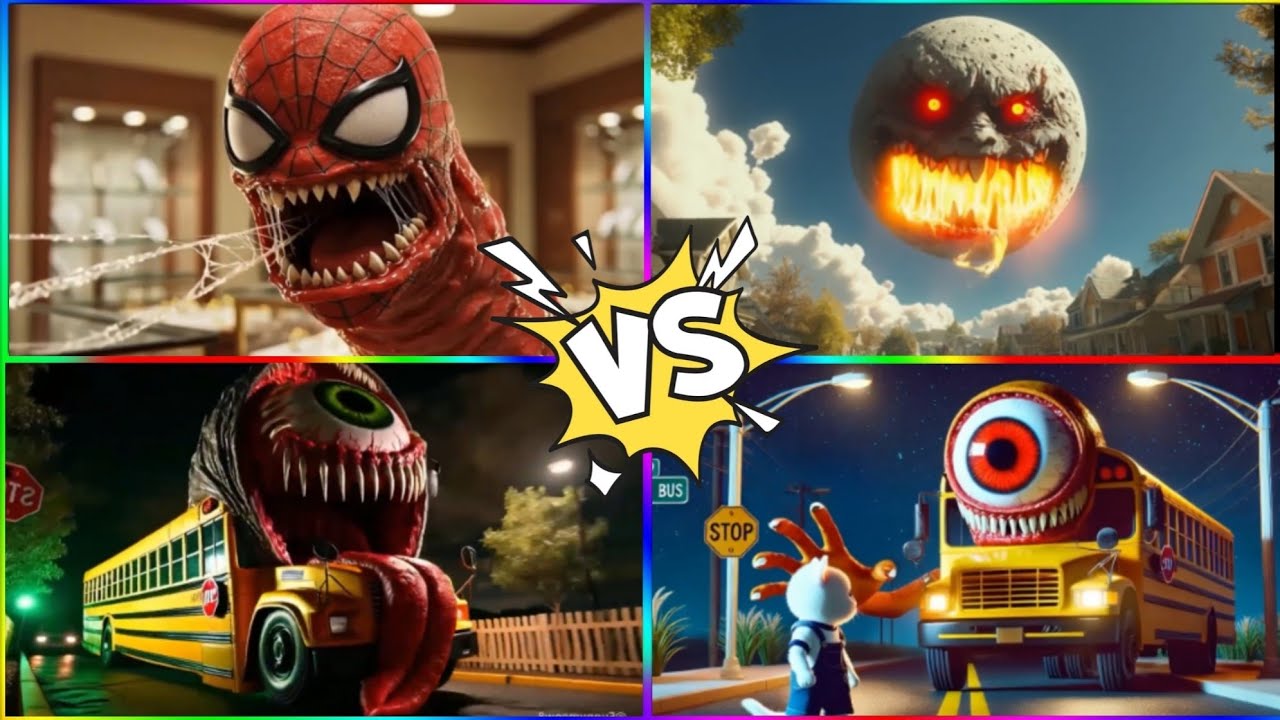 SPIDERMAN 🆚 SCHOOLBUS 🆚 LUNAR MOON EATER | Tiles Hop EXE Battle