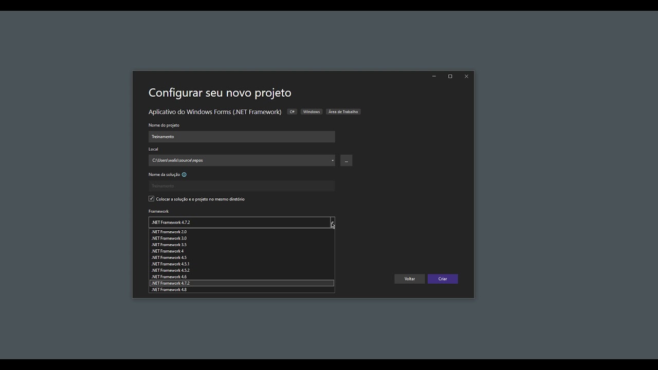 C# Windows Forms - CRIANDO PROJETO COM VISUAL STUDIO 2022