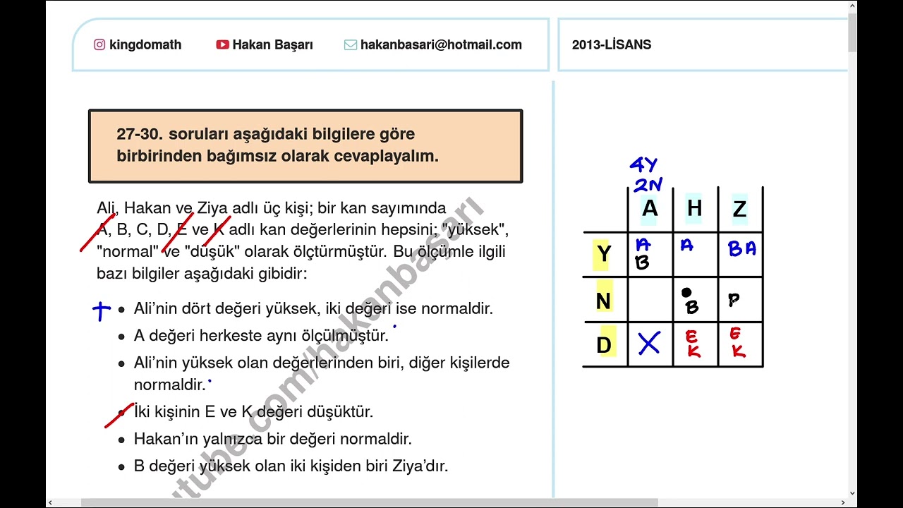 KPSS 2013 Lisans Sözel Mantık Sorusu (Vitamin Sorusu-Benzeri)